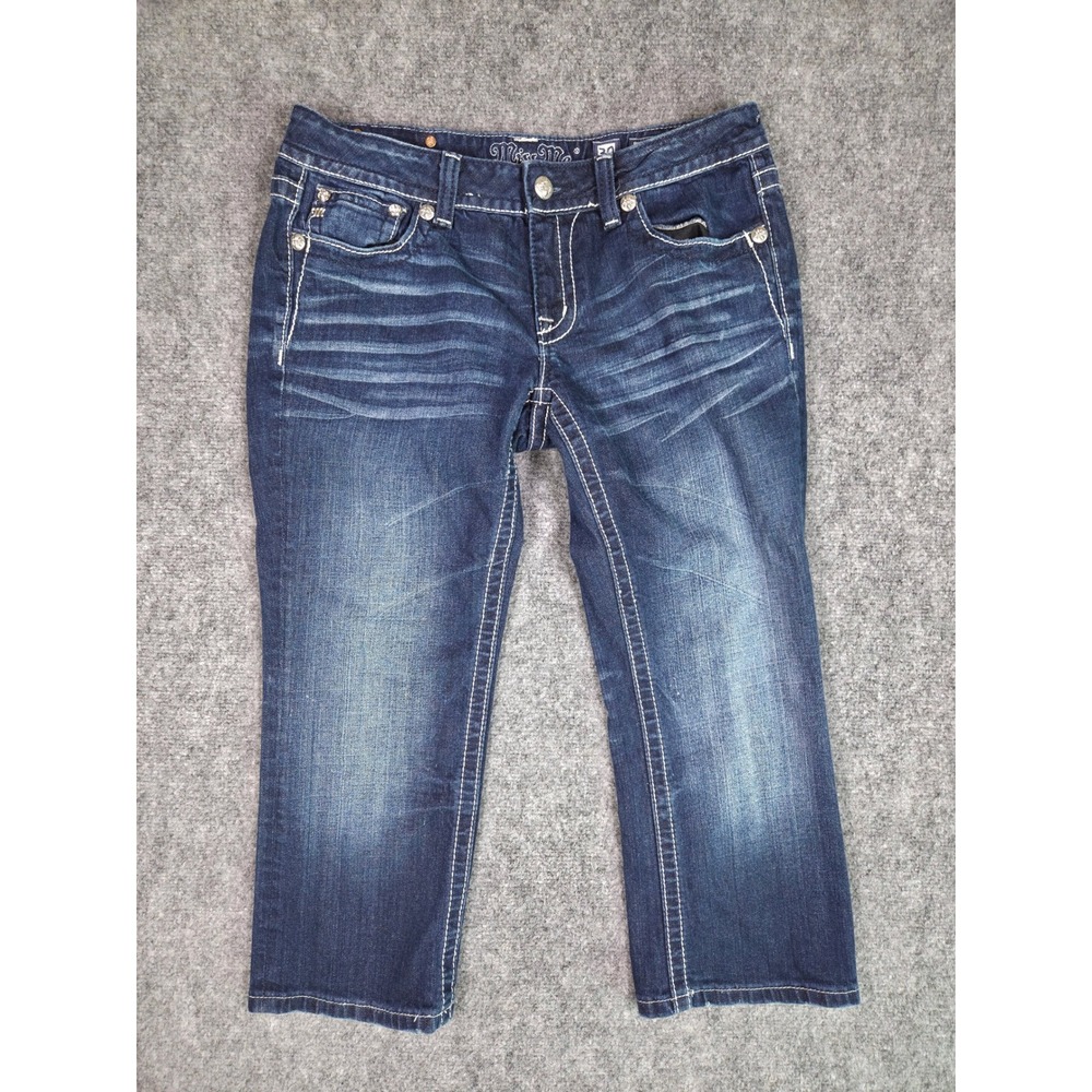 Miss Me Capri Jeans Womens 30 Dark Wash Blue Denim Heavy Stitch JP5369P